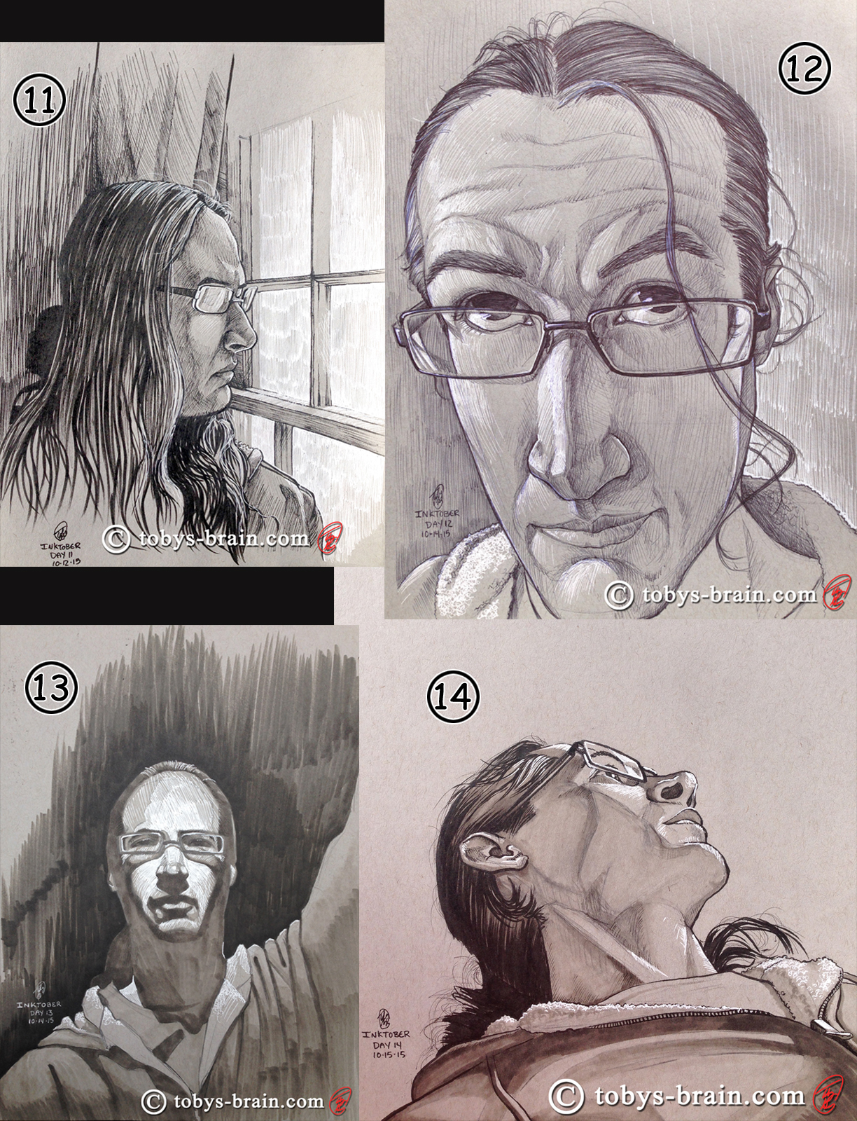 ink self-portrait series for October/Inktober 2015