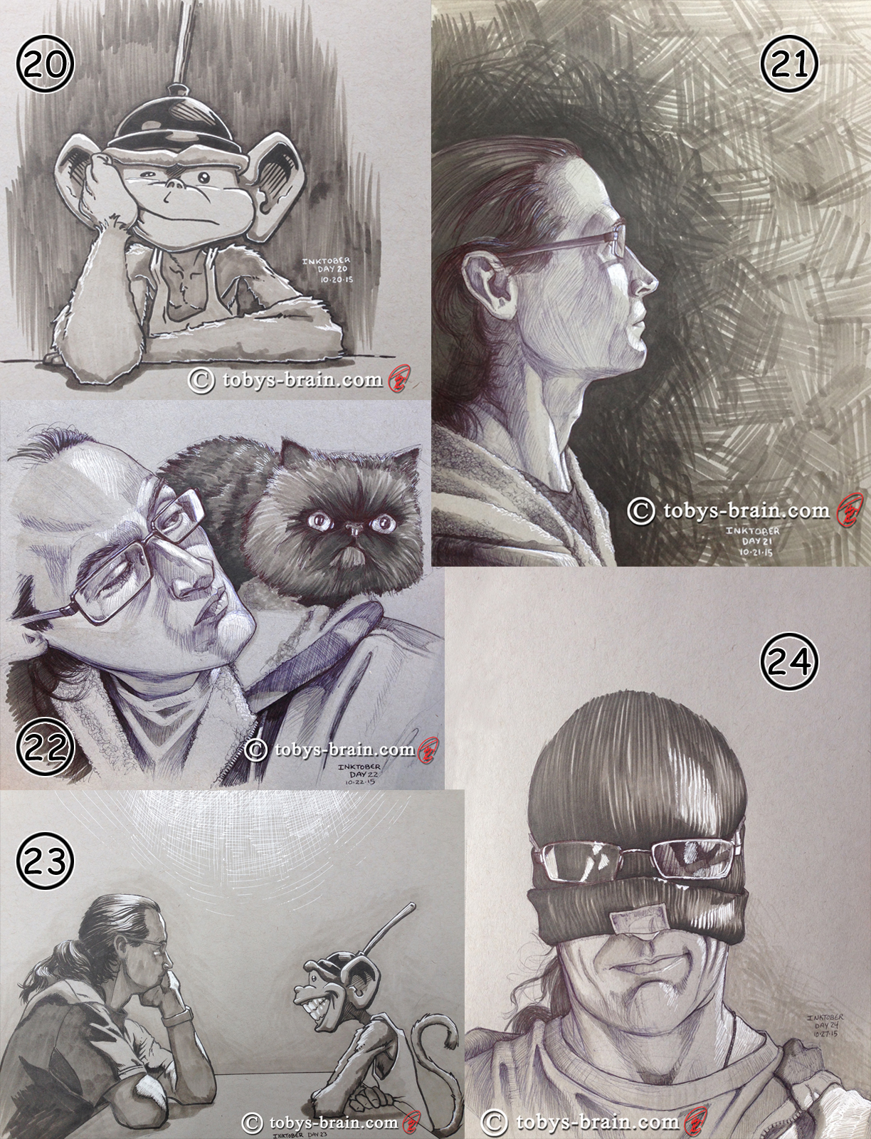 ink self-portrait series for October/Inktober 2015