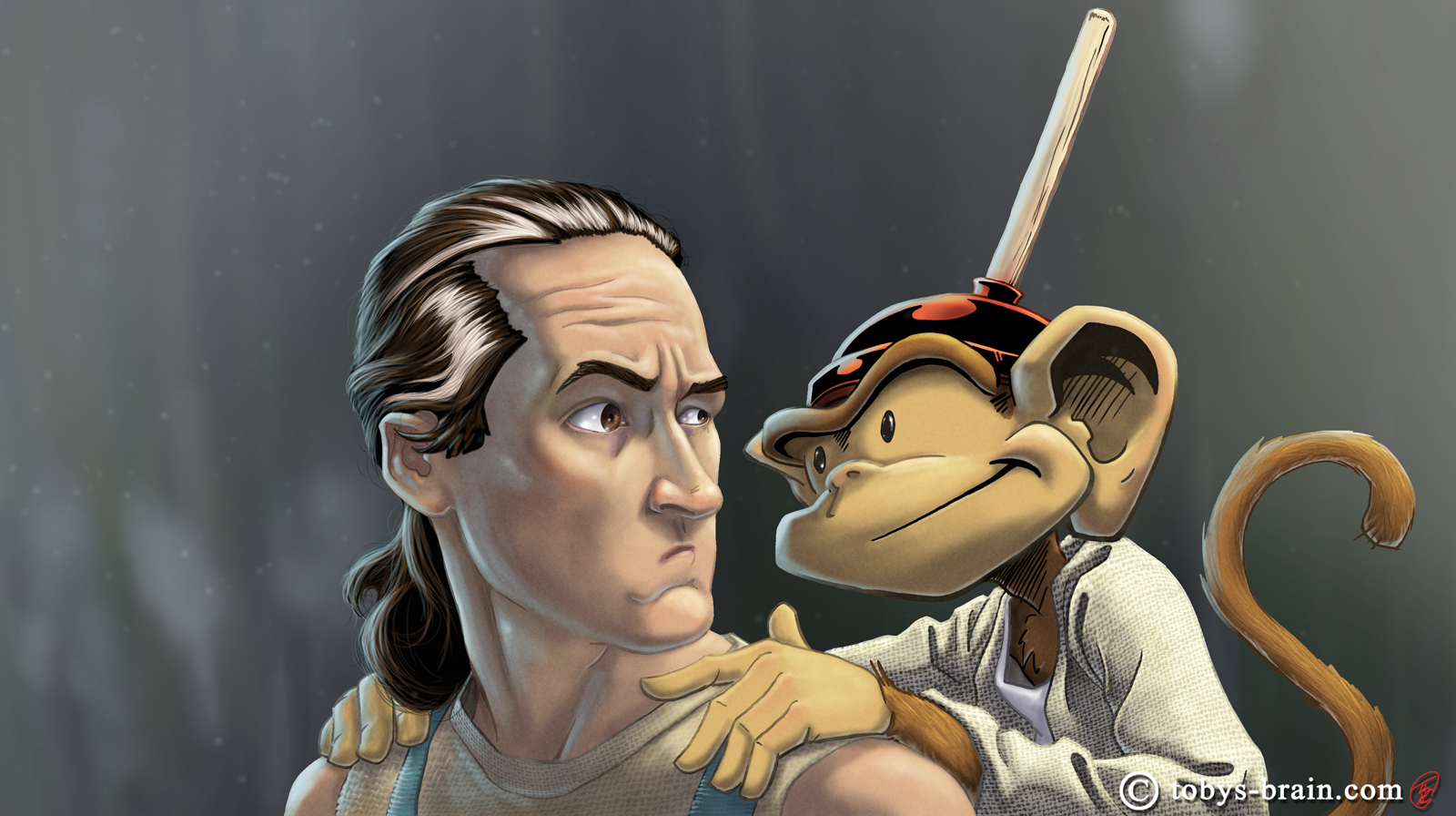 A digital painting of myself as Luke Skywalker and my character, Plunger Monkey Dynamo, as Yoda. I did this to commemorate going to see Star Wars: The Force Awakens and to highlight the creative impact Star Wars has had on my life